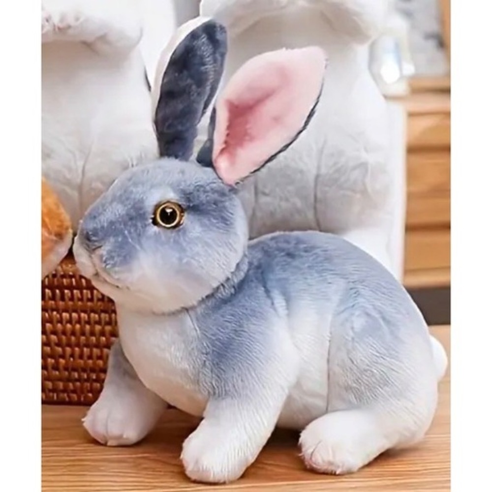 Rabbit‎ Plush Toy Gray White Realistic Soft Bunny New